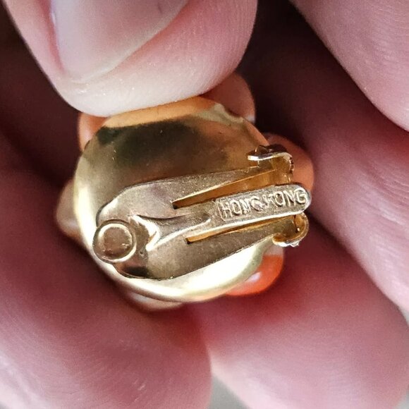 Vintage Clip On Earrings Orange Beads Gold Tone Round Stud Earrings Jewelry - Picture 11 of 11